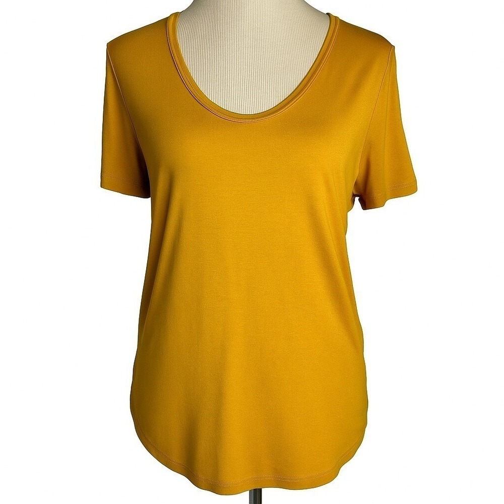 A New Day Tee Womens XXL Mustard Yellow Scoop Neck Knit Top Short Sleeve NWT